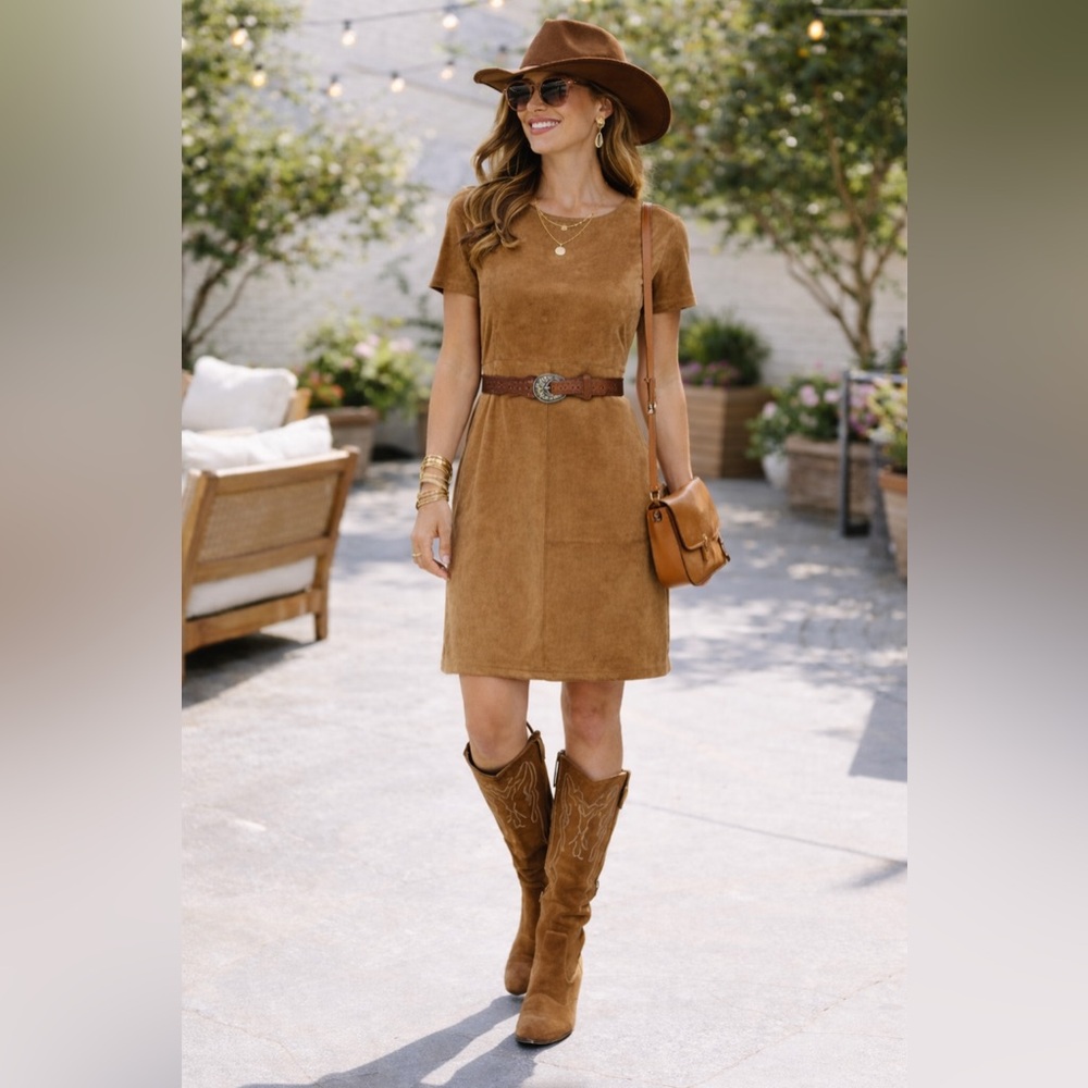 Halston Brown Suede Shift Dress